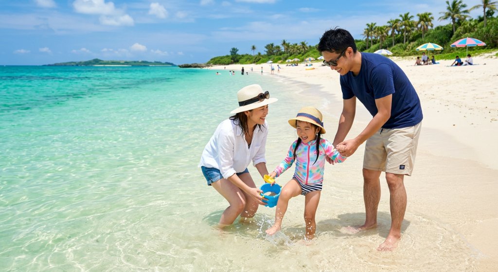 沖縄ビーチ 家族 子連れ パパ ママ 海水浴