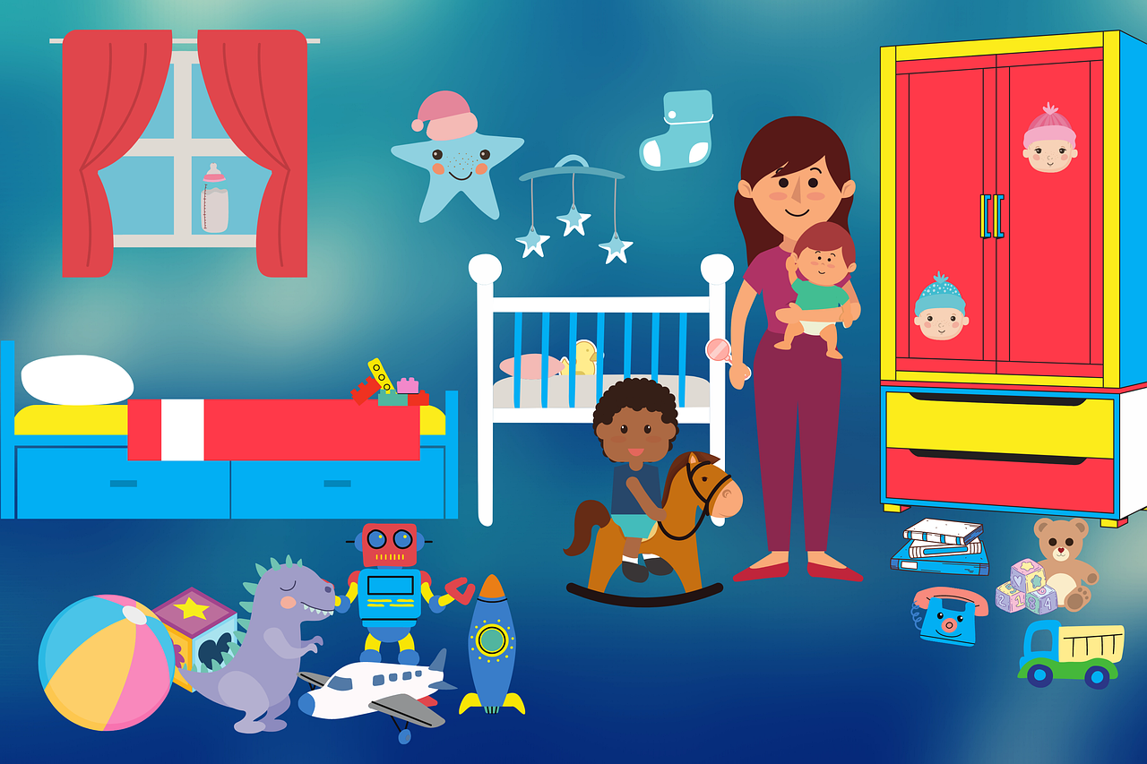 ベビーシッターが子どもの世話をしているイラスト